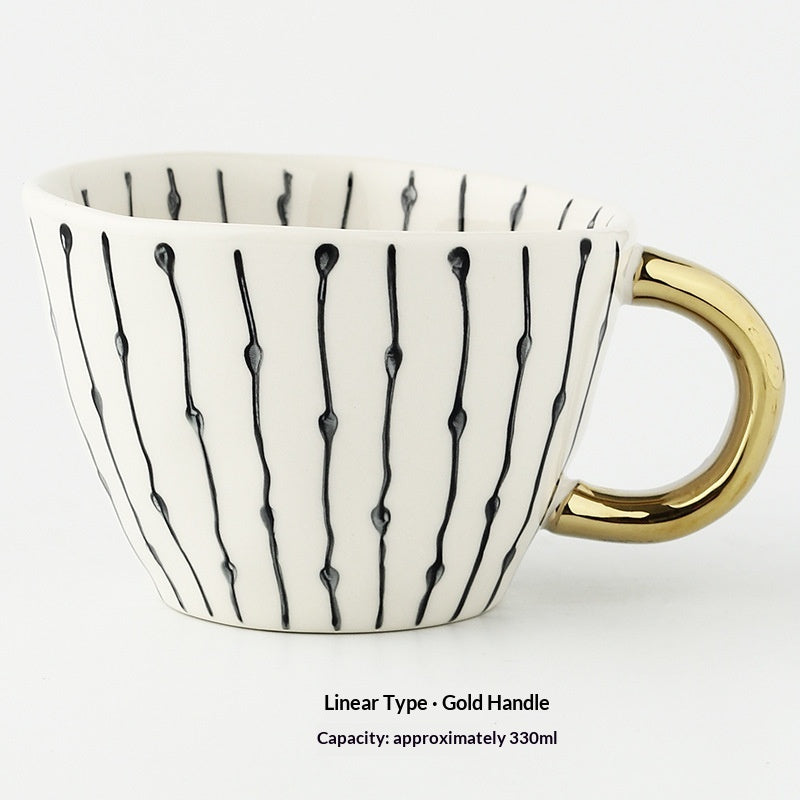 Japanese Geometric Ceramic Mug - Wide Mouth Hand-Pinched 330ml Drinkware