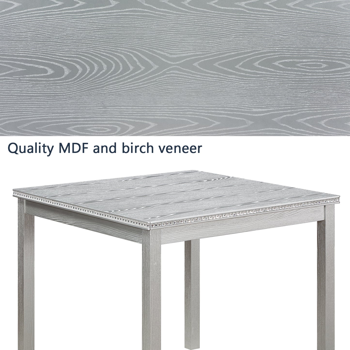 Square Dining Table for 4 - Solid Wood & MDF, Silver Grey
