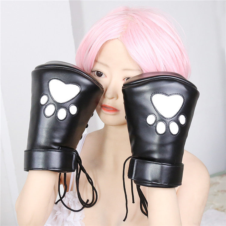 Dog Hand-Shaped Sponge Brush Set with Bright Leather Handles - Black