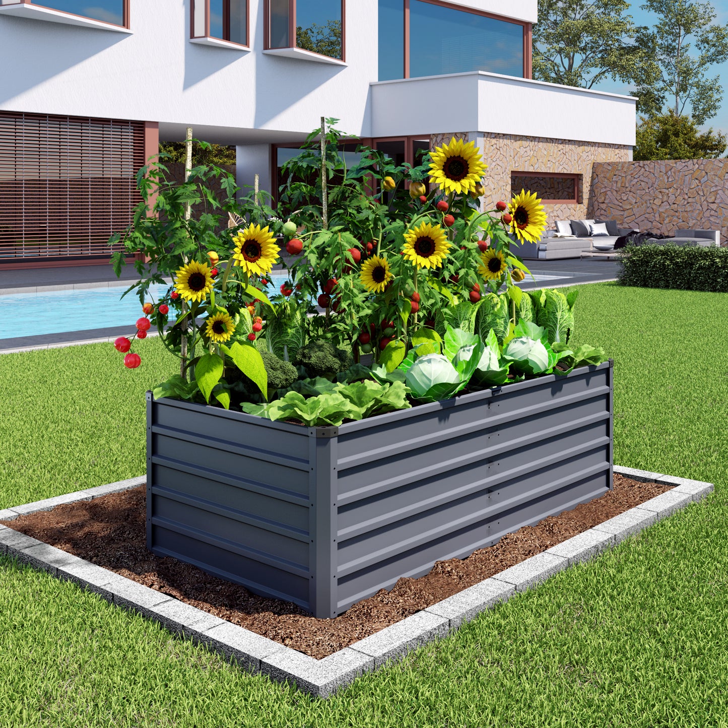 6x3x2ft 2pcs Large Raised Garden Bed Kit, Grey Rectangular Galvanized