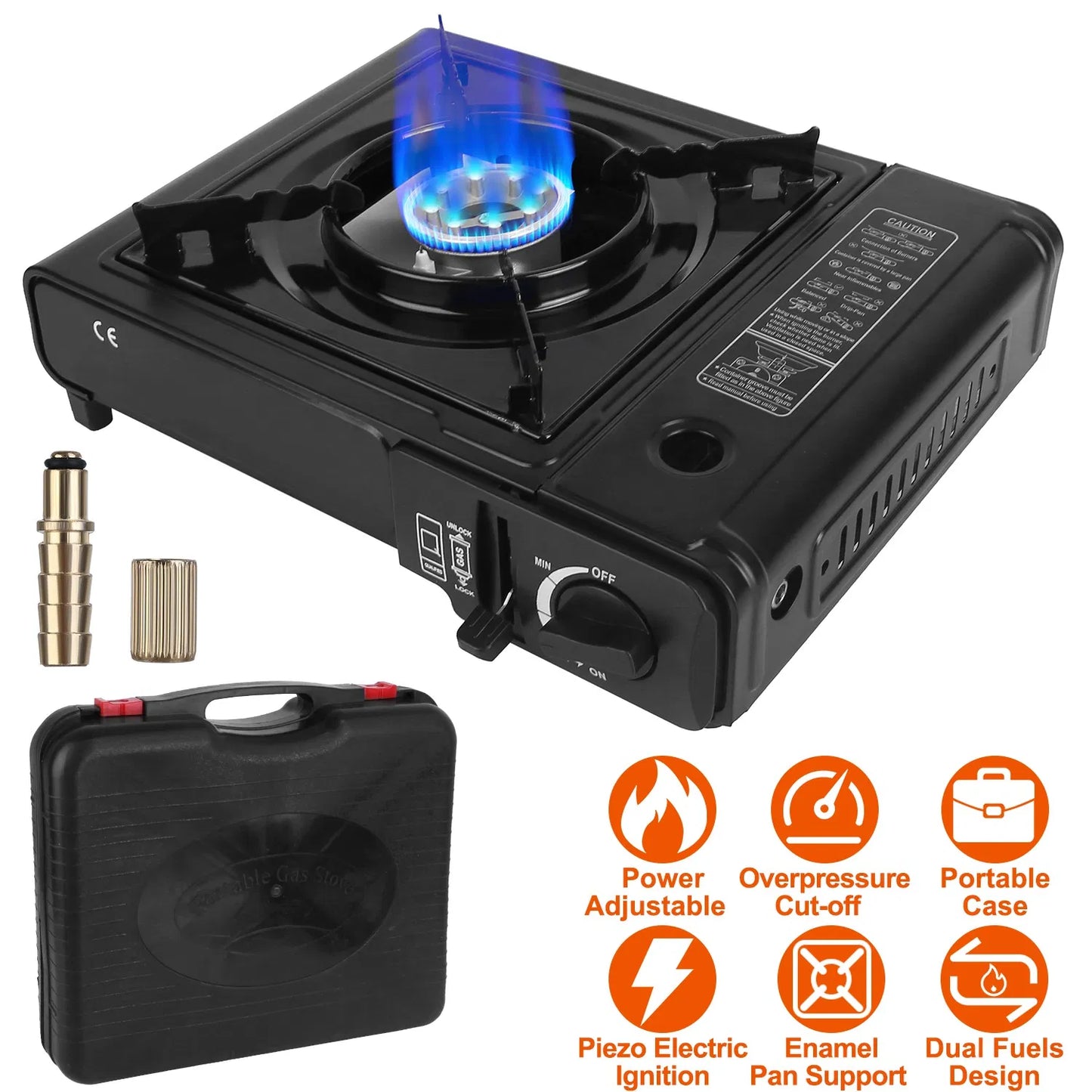 Portable Camping Stove with Piezo Ignition - 8000 BTU Dual Fuel Burner