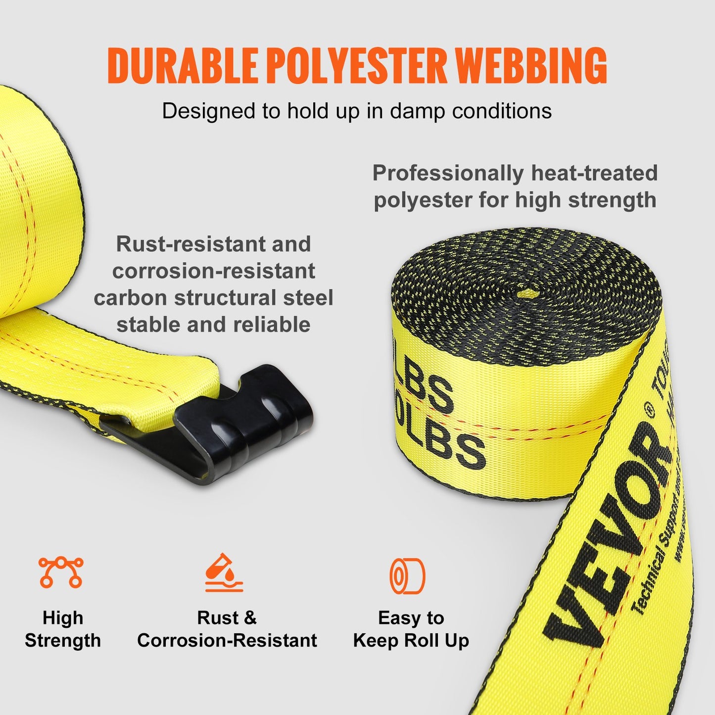 Heavy-Duty Winch Straps 4x30ft 6000Lbs Load Capacity Cargo Tie Downs Yellow 4 Pack