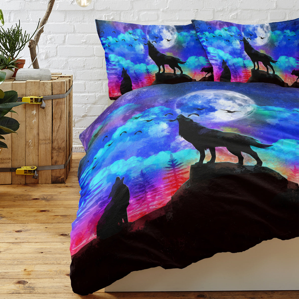 Starry Sky Moon Wolf Bedding Set - Multiple Sizes Available