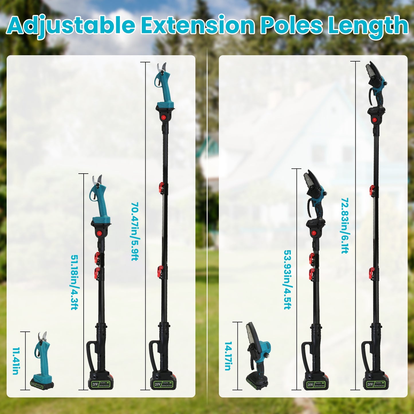 4-in-1 Cordless Pruning Shear & Chainsaw Set with Extension Poles, 2 Batteries