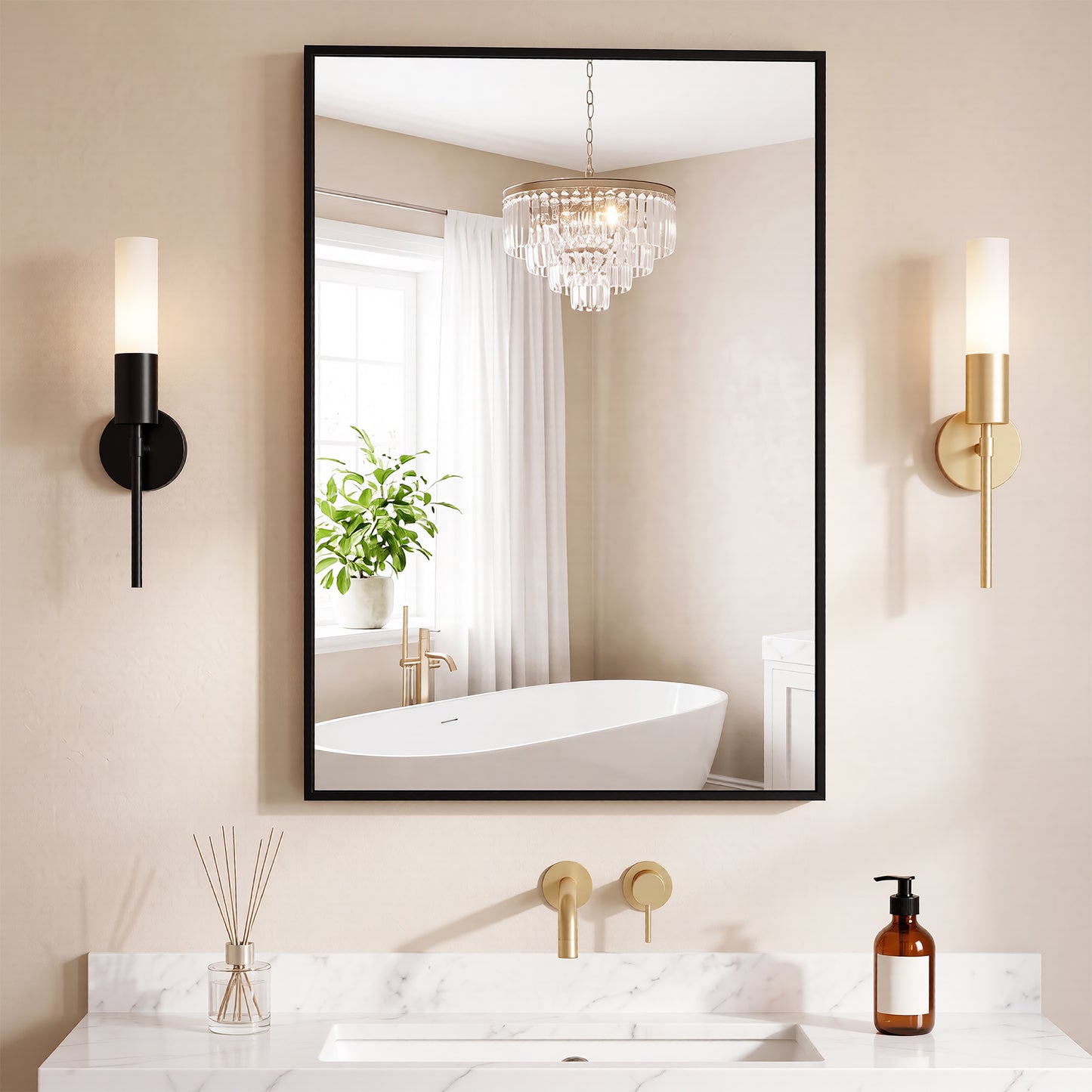 Bathroom Mirror, With Brushed Aluminum Frame, Rectangular Design,