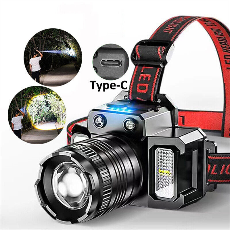 Rechargeable LED Headlamp with Motion Sensor, Zoom, 5 Modes for Camping and Outdoor Use