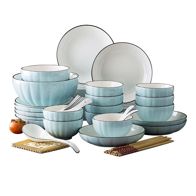 Japanese Korean Pumpkin Bowl Set Porcelain Tableware - Multiple Styles & Sizes