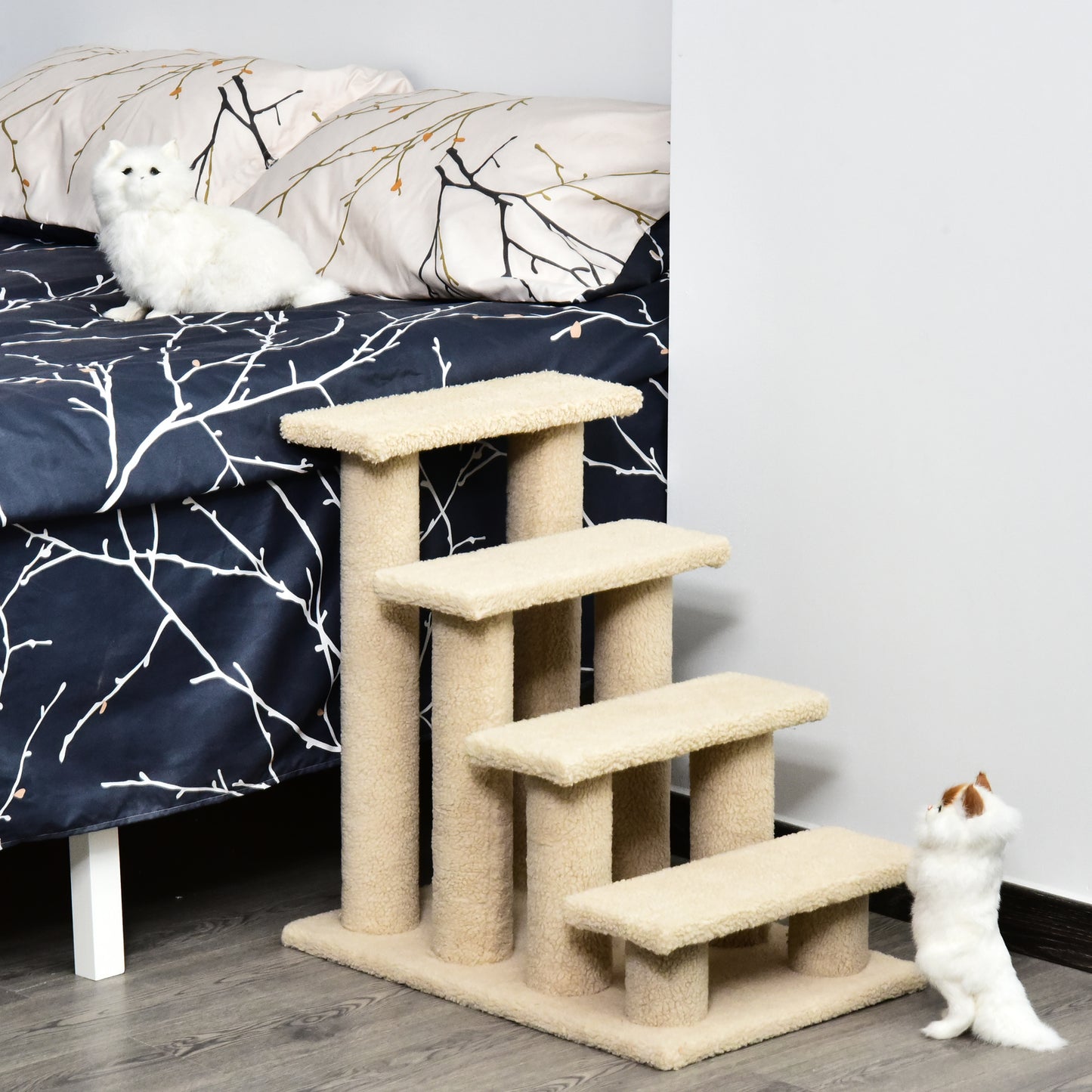 25-Inch Multi-Level Carpeted Cat Scratching Post with Steps - Cream White