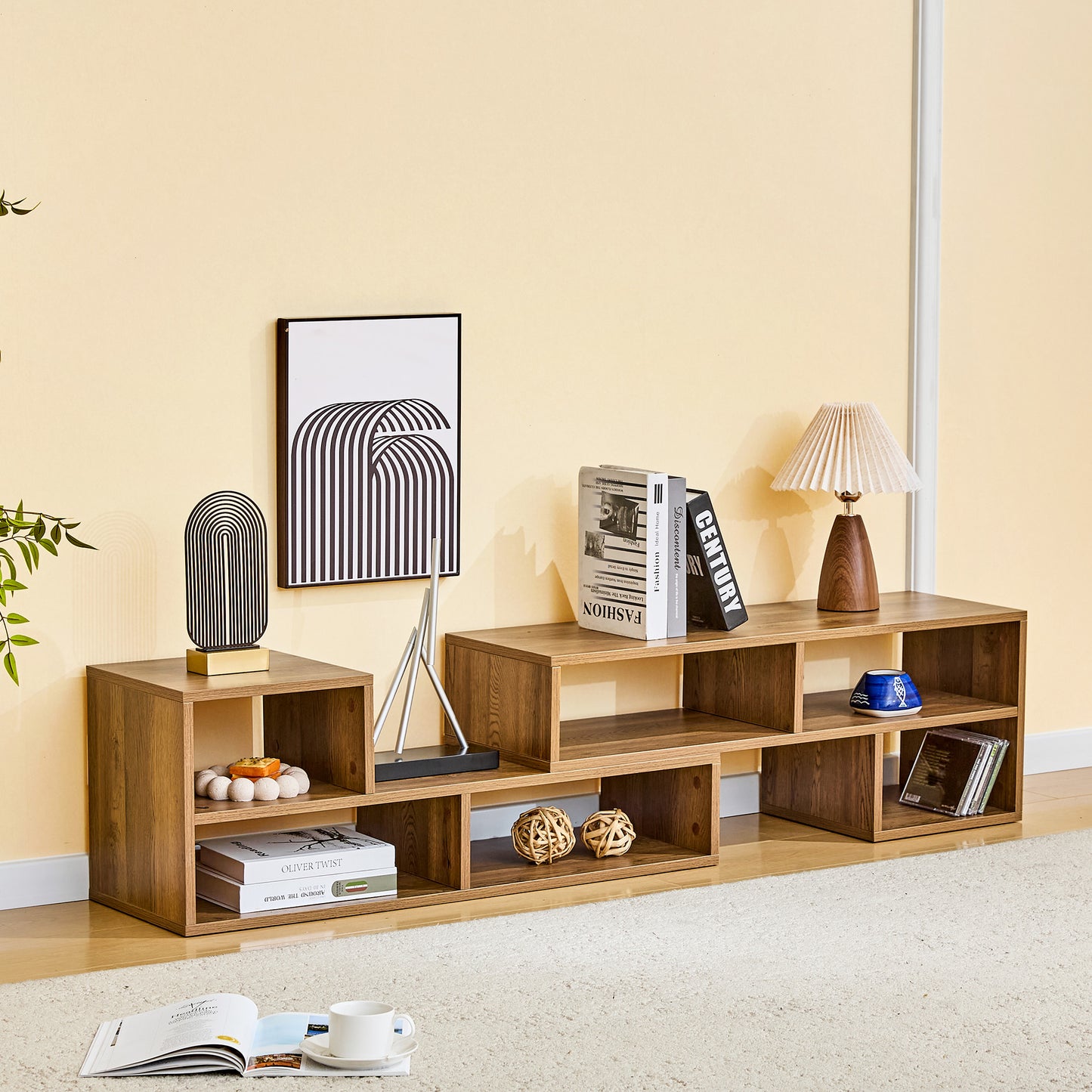Modular Extendable TV Stand - Rustic Wood Media Console with Open Storage