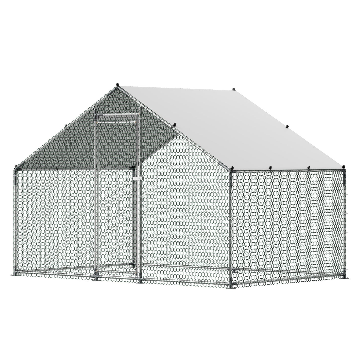 Large Metal Chicken Coop with Waterproof Cover & Lock - 9.8 x 6.6 ft Outdoor Poultry Pen
