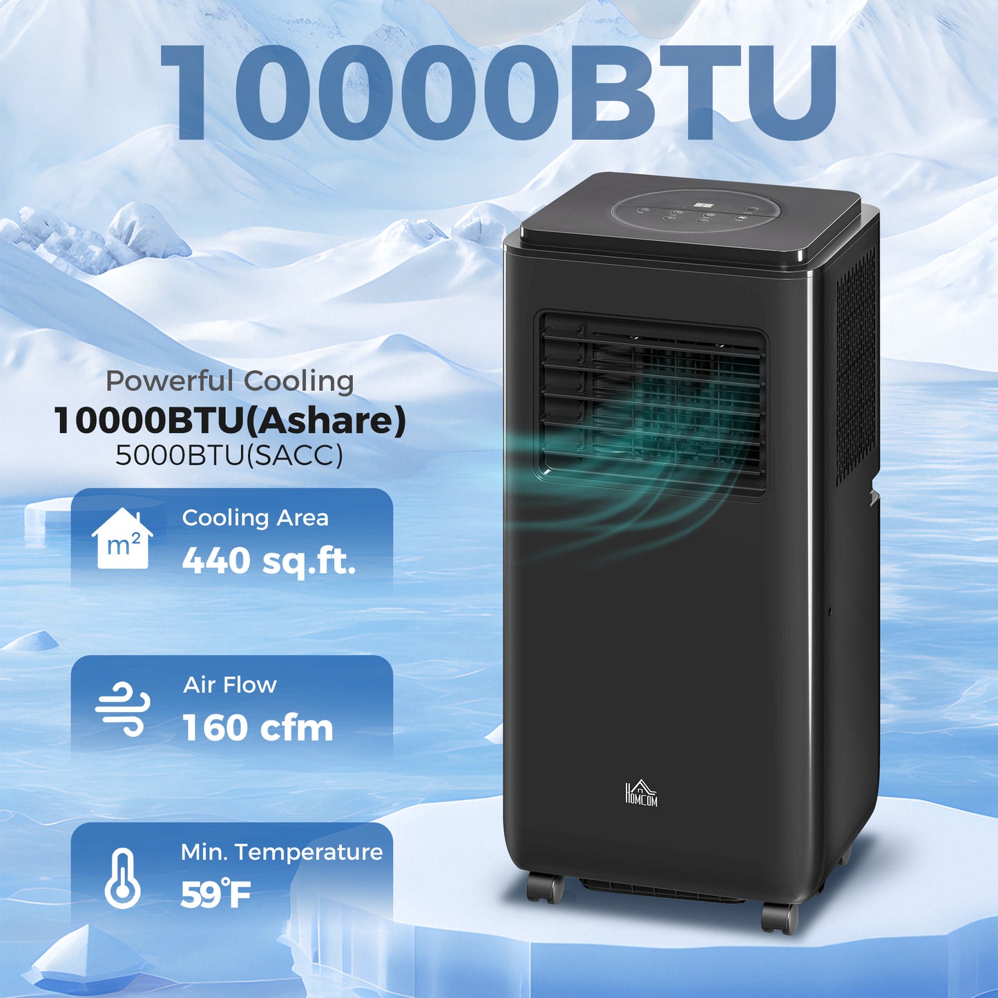 10,000 BTU Portable Air Conditioner for 440 sq.ft. with Dehumidifier & Sleep Mode