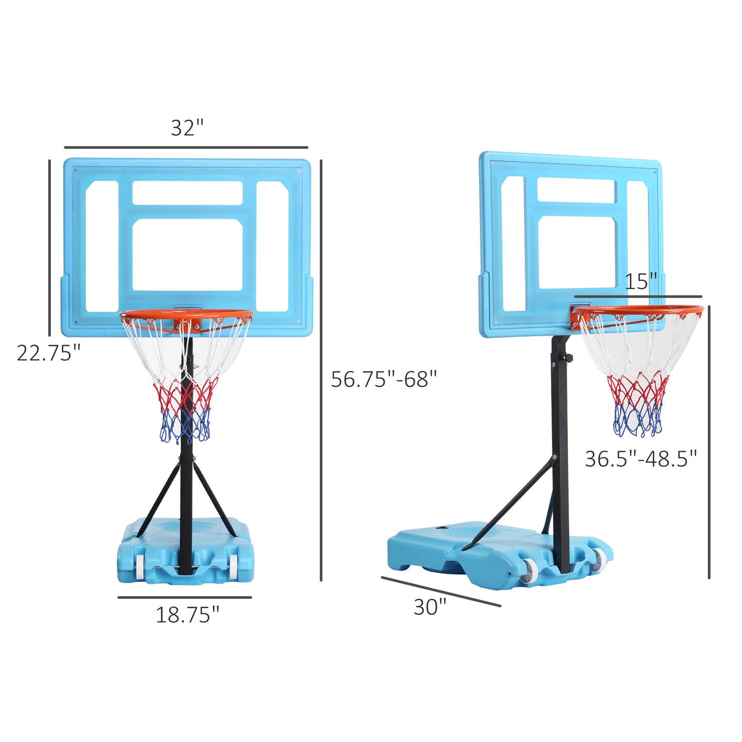 Height Adjustable Portable Poolside Basketball Hoop - Blue/Black/Red