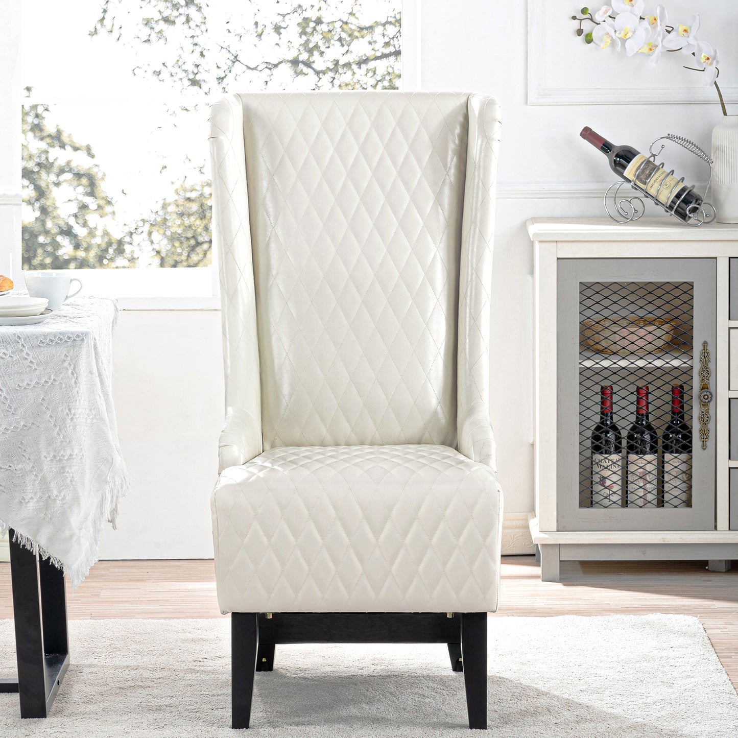High-Back Faux Leather Accent Chair - White Wingback Design