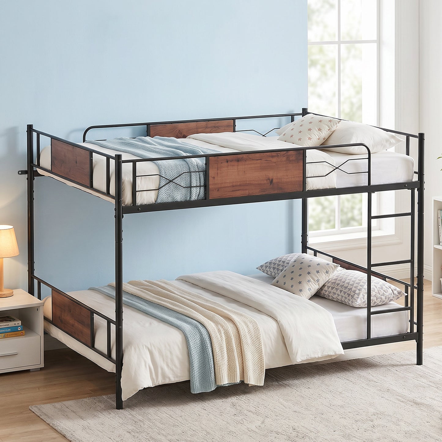 Full Over Full Detachable Metal Bunk Bed Frame with Storage