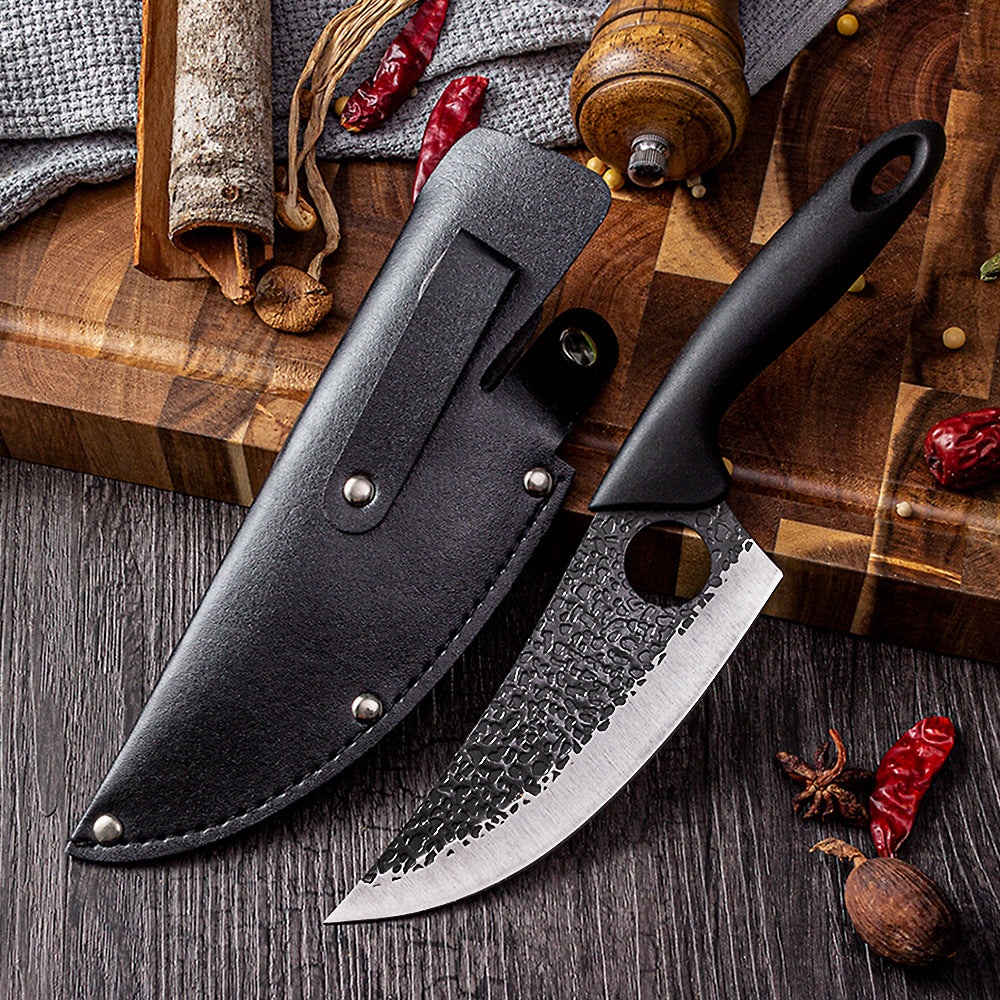 Bone Pick Knife with Stainless Steel Blade and Leather Holster - Black