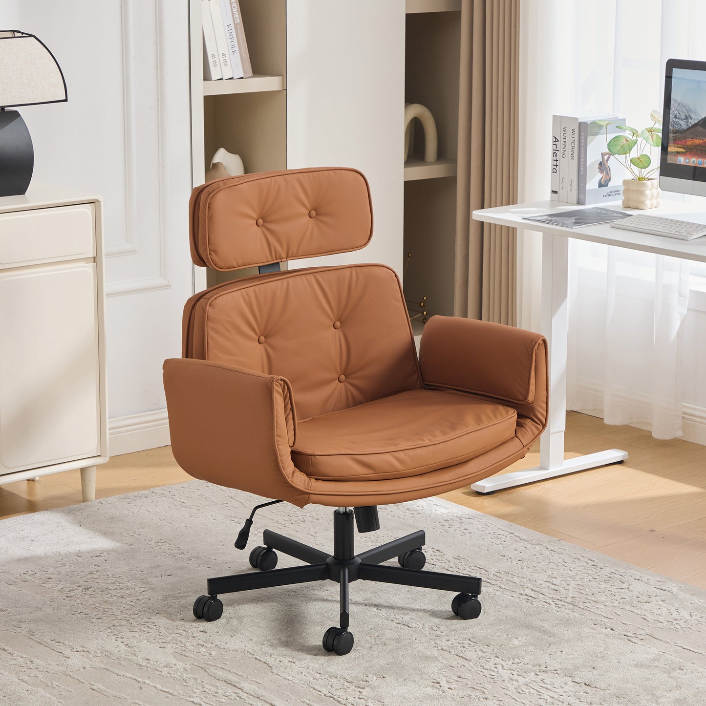 Criss Cross Chair with Adjustable Armrests and Wheels - Brown