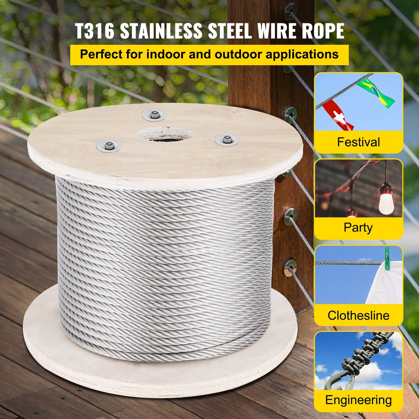 5/32 Stainless Steel Cable 500FT Marine Grade Wire Rope for Deck Railing & DIY