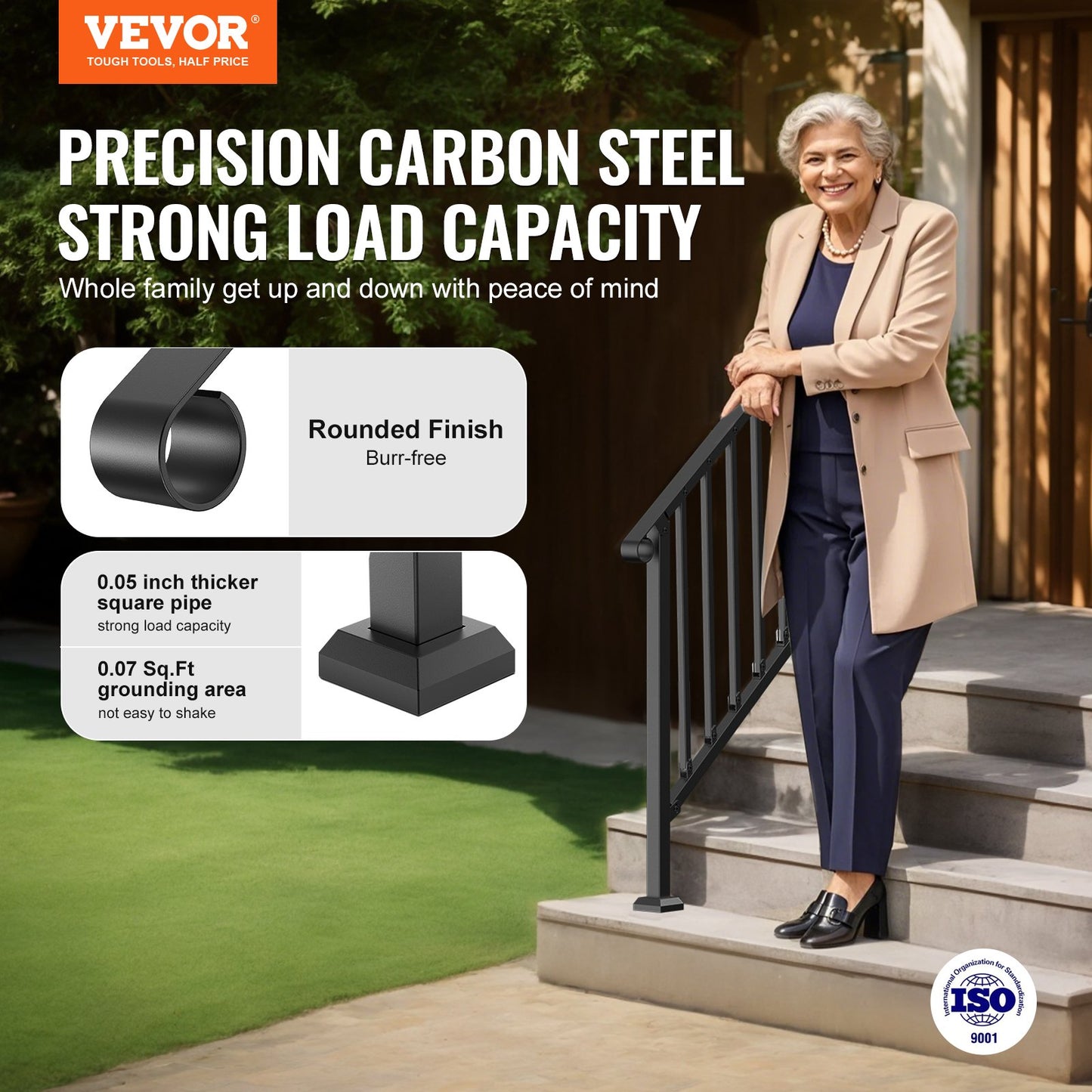 Outdoor Handrail for Steps - Black 3-4 Step Porch Deck Safety Railing