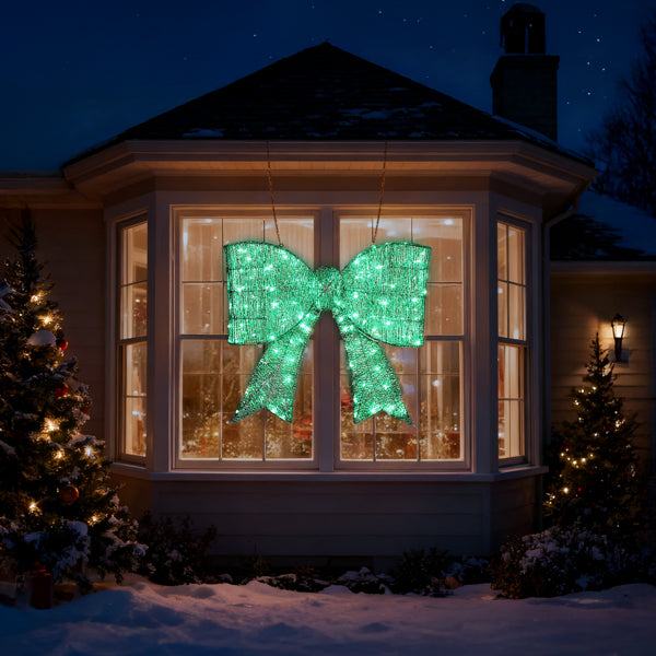 Giant Pre-lit Christmas Bowknot Decoration with 124 LED Lights