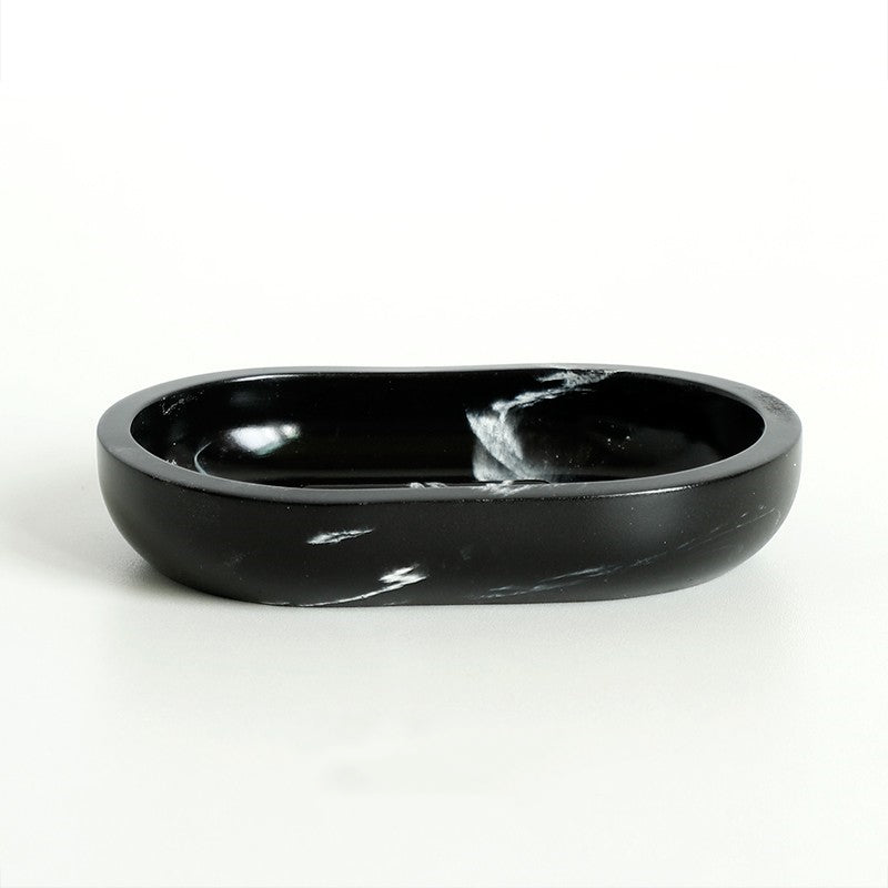 5-Piece Bathroom Accessory Set with Marble Texture Resin Finish - Black & White
