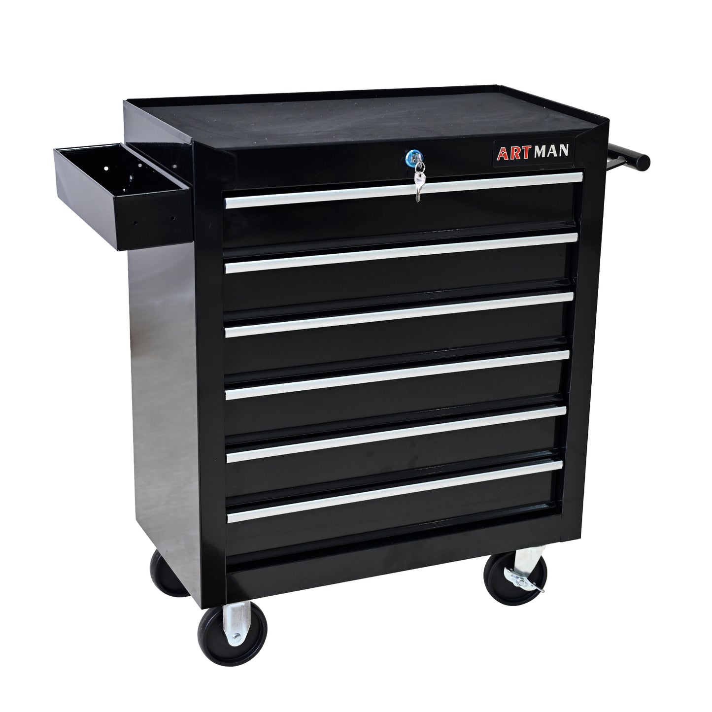 Black Steel 6-Drawer Mobile Tool Storage Cart with Wheels