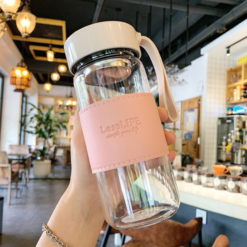 Heat-Resistant Glass Tea Cup with Lid 480ml Bubble Tea Glass Drinkware