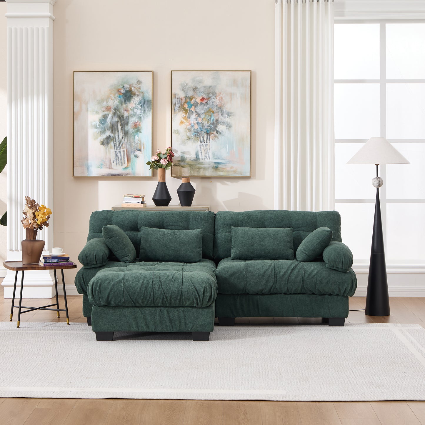 Deep Seat Modular Sectional Sofa with Ottoman - Green