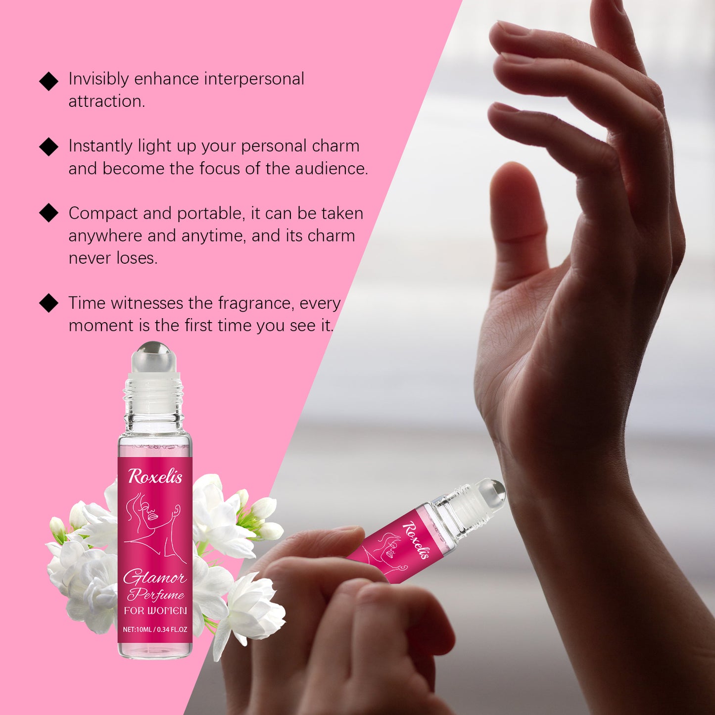 Women's Pheromone Roll-On Perfume - Long Lasting Rose Scent 10ml