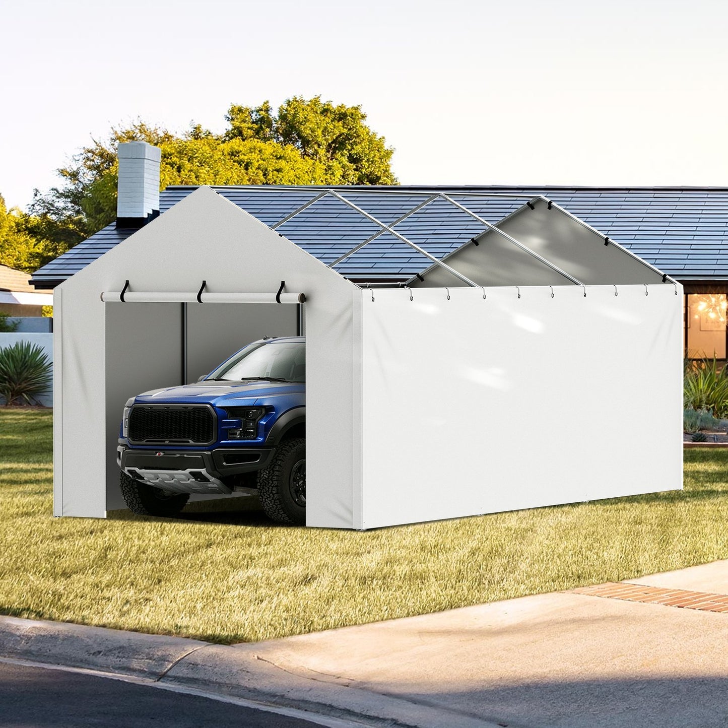 10x20 Ft Waterproof UV Side Wall Canopy Cover for Garage Shelter - Grey