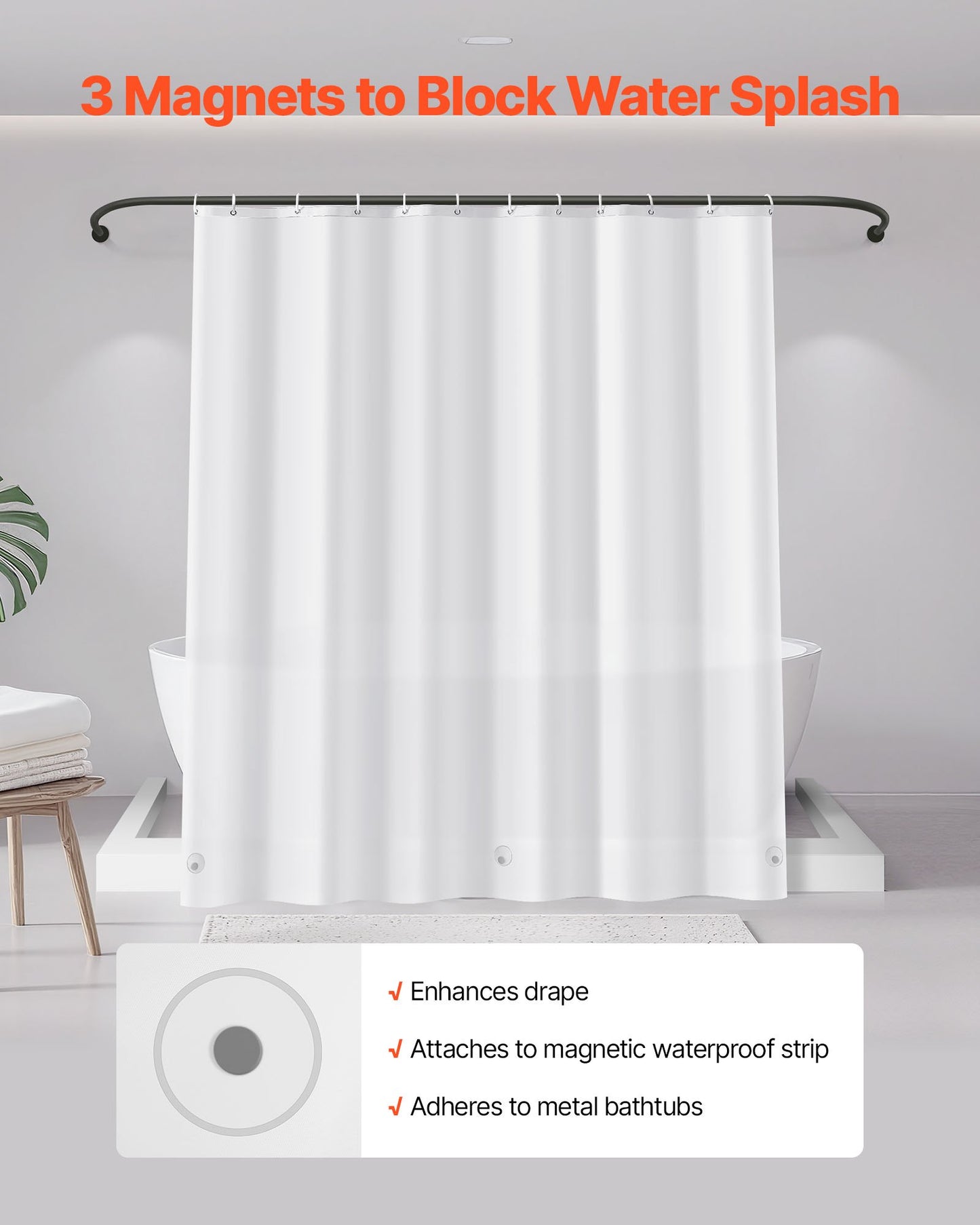 Heavy-Duty Waterproof PEVA Shower Curtain Liner 2-Pack with Magnets & Rust-Resistant Grommets, 72x72 Inches