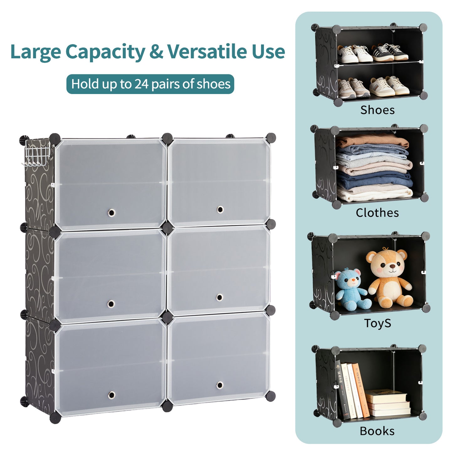 8-Layer Shoe Storage Cabinet with Door - Black