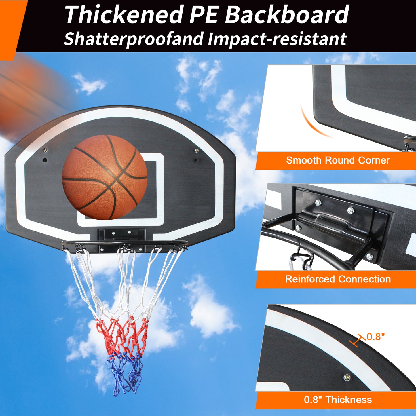 Wall-Mounted Basketball Hoop - 28.5 x 18 Inches, Shatterproof, Folding, Durable All-Weather