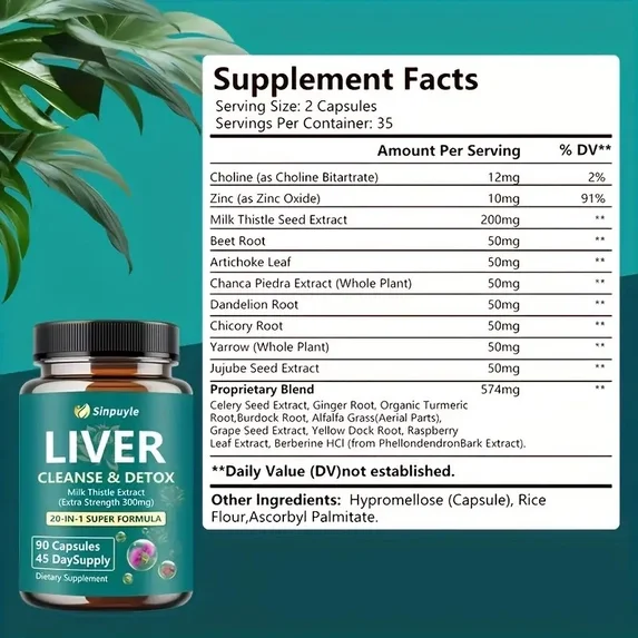 Liver Support Supplement - 20-in-1 Detox Formula with 300mg Milk Thistle