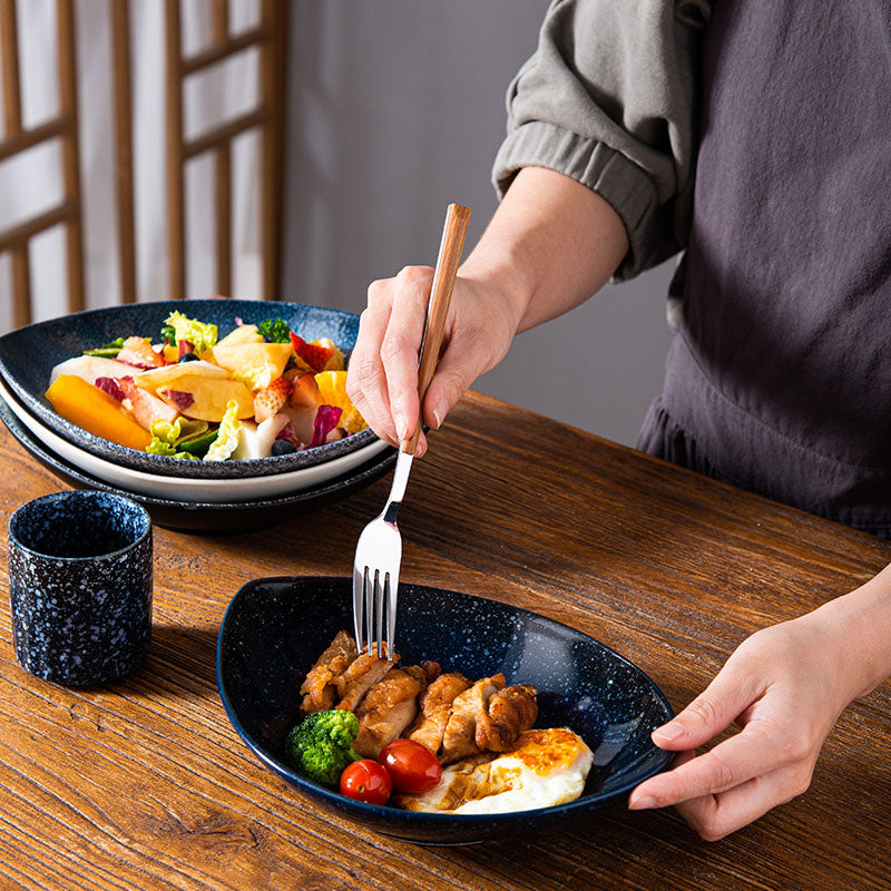 Oval Ceramic Salad Plate - Irregular Shape, 9 & 10 Inch Options, Multiple Colors