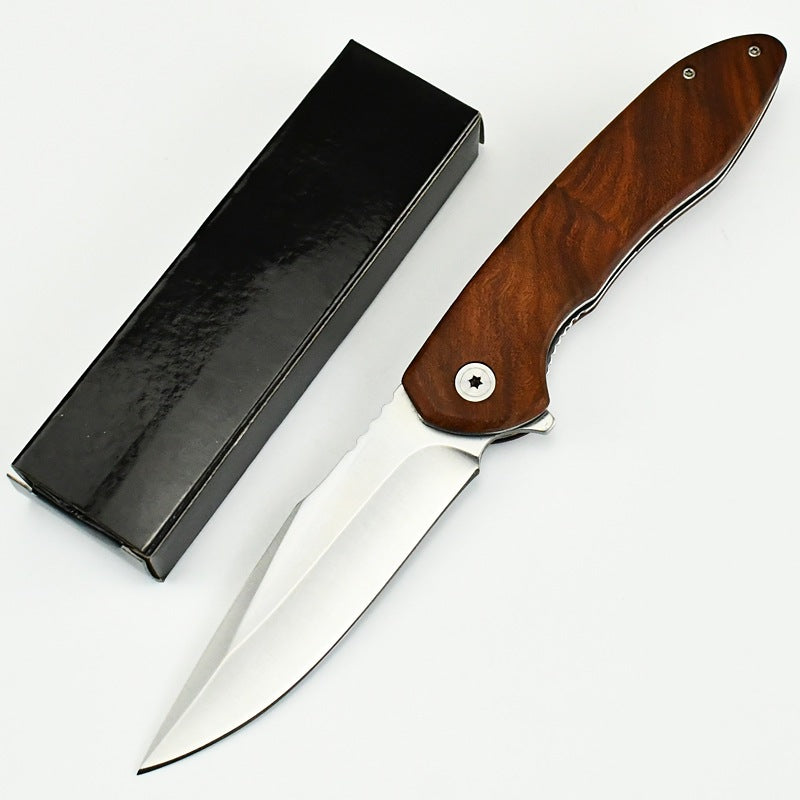 Self-Defense Folding Knife with Wooden Handle for Outdoor Use