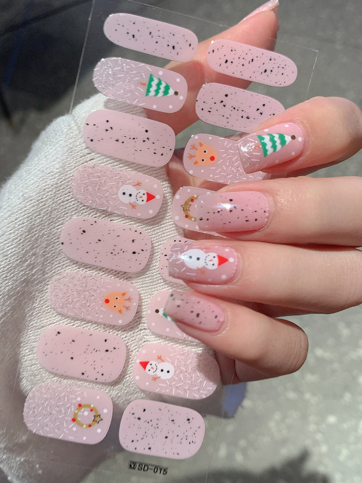 Christmas Nail Stickers Set - Holiday Checkerboard Star Candy Designs for Manicure