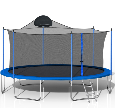 14FT Trampoline for Kids & Adults with Basketball Hoop and Safety Net