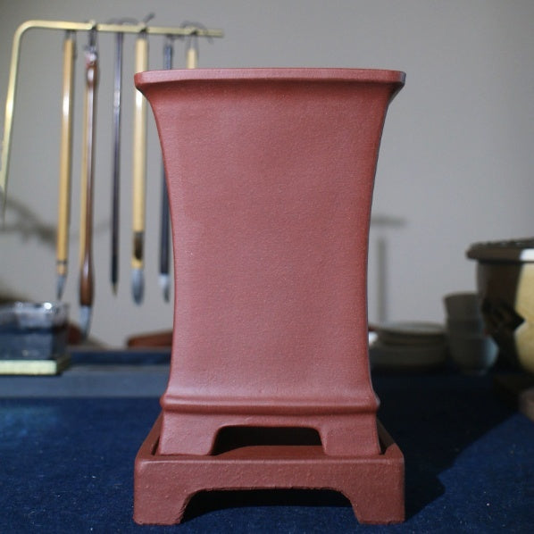 Square Orchid Flower Pot - Handmade Zisha Clay Plant Container with Base