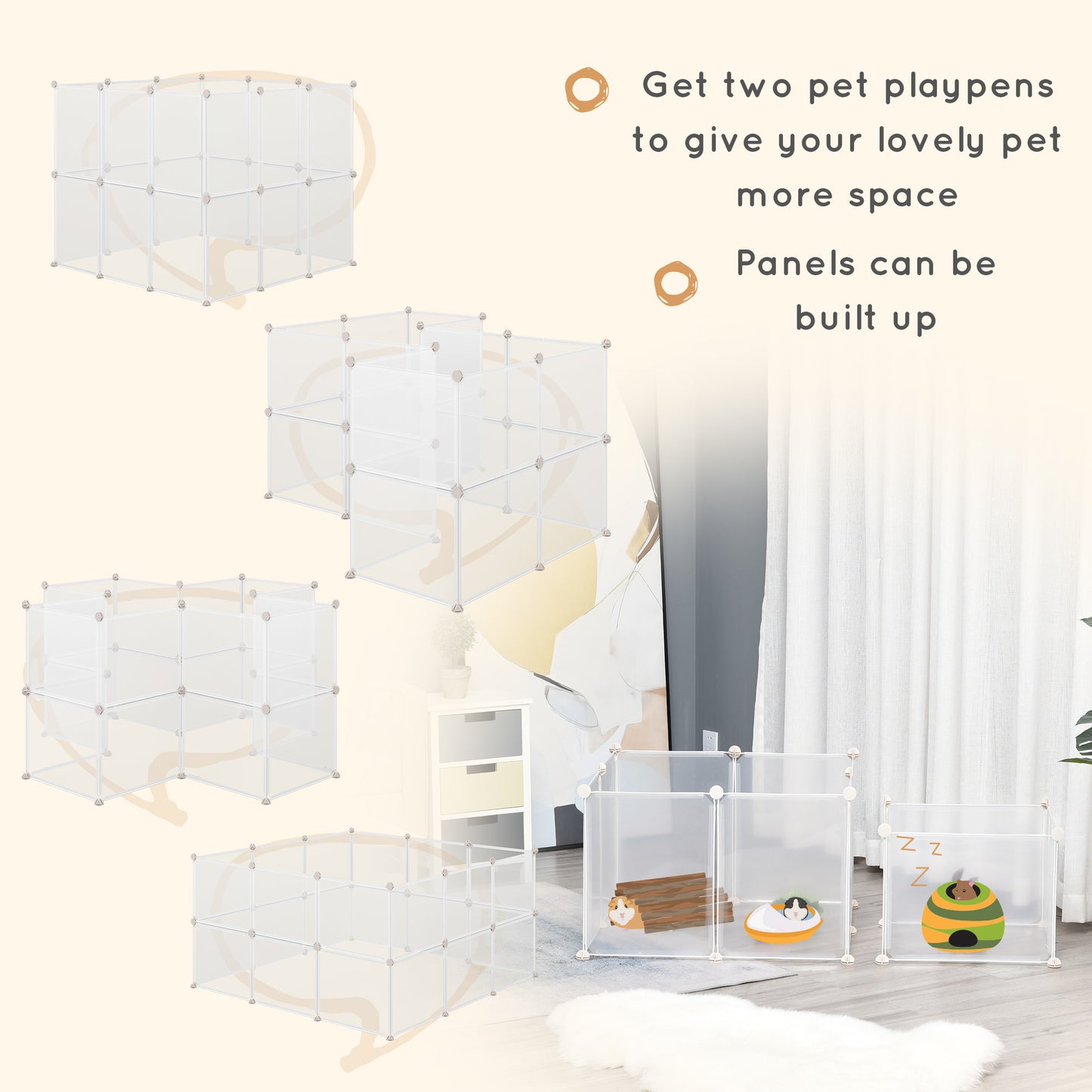 Small Animal DIY Playpen Enclosure with 12 Panels, White, 41 x 41 inches