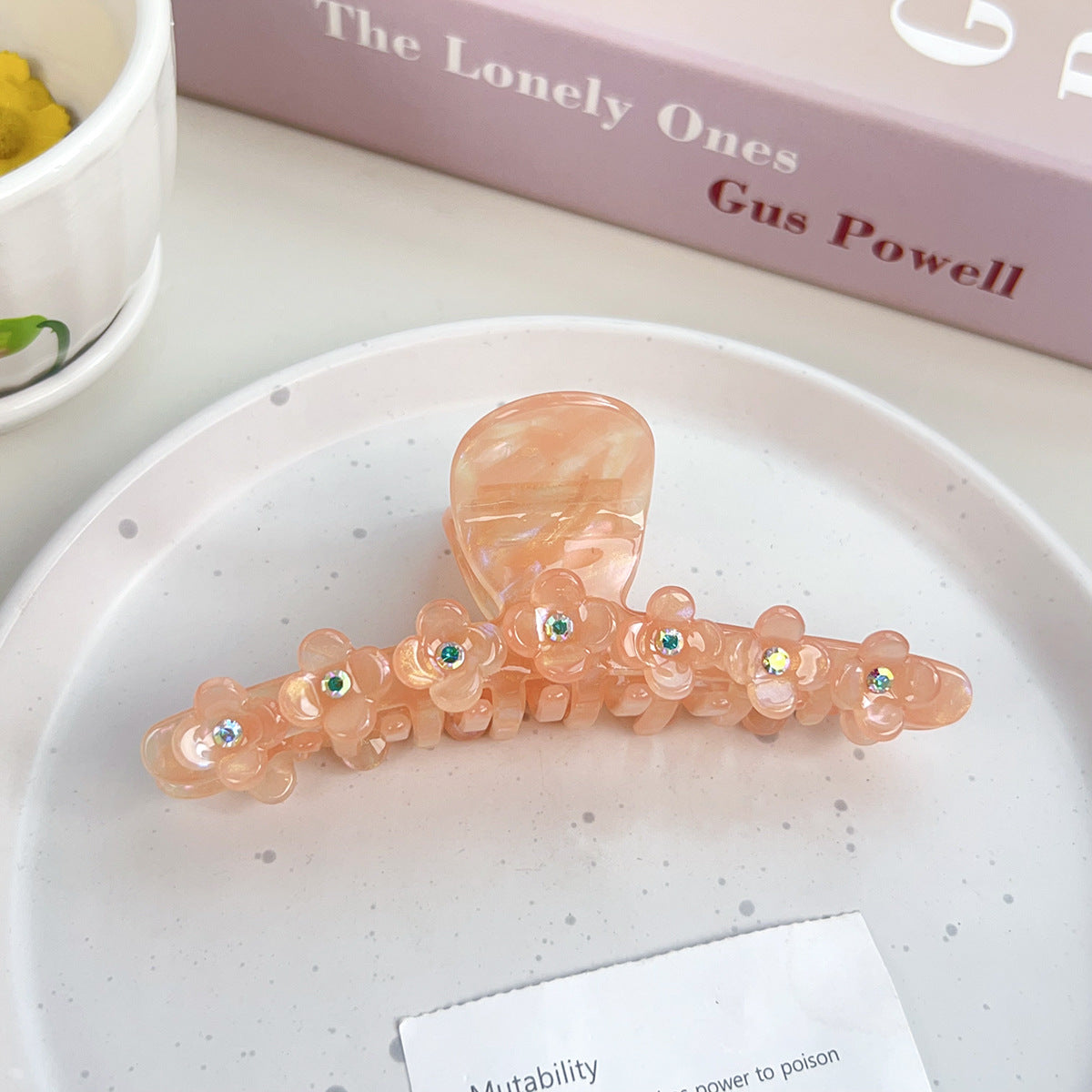 Floral Rhinestone Hair Clip - Handmade Acetate