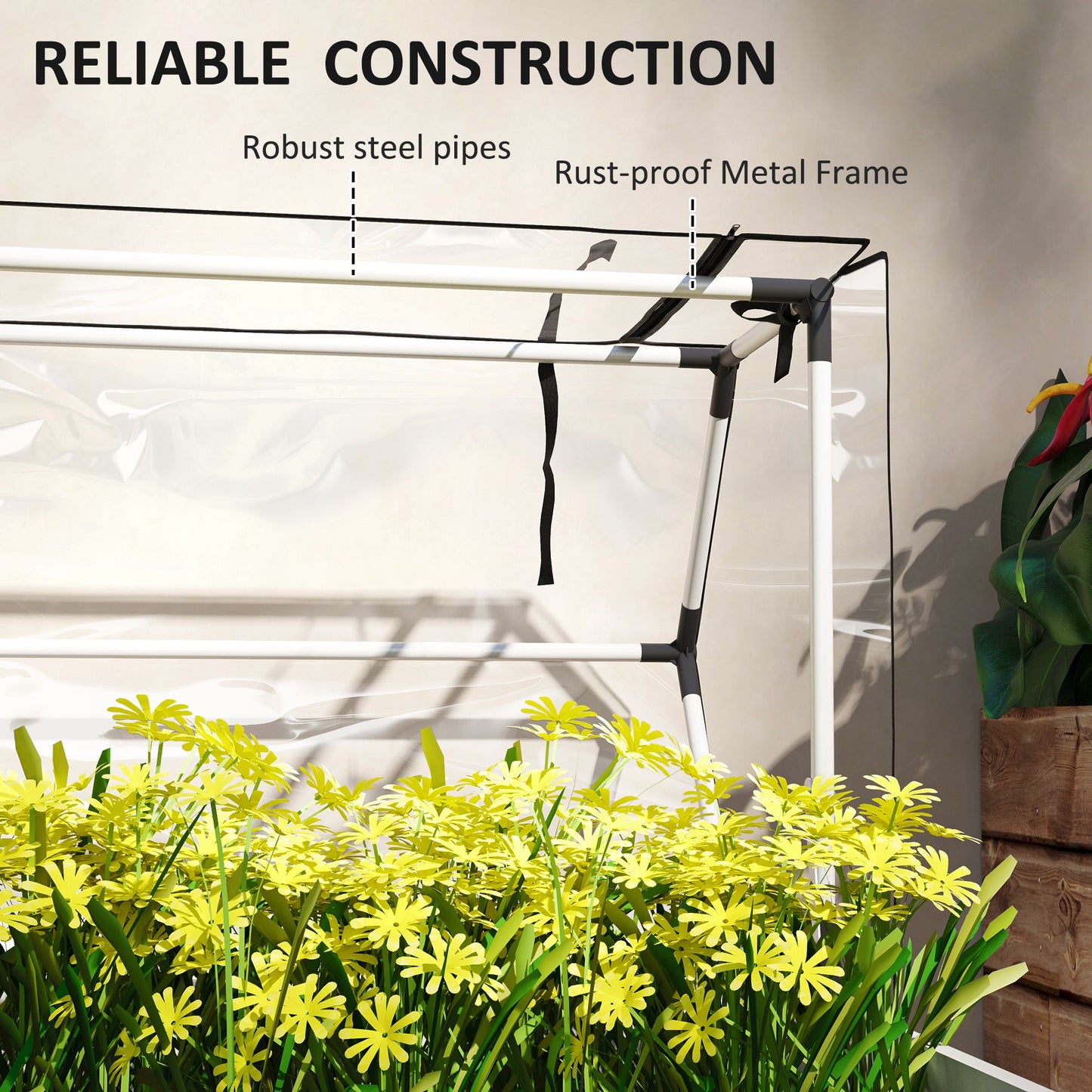 Raised Garden Bed with Greenhouse Cover - White 1090x480x80mm