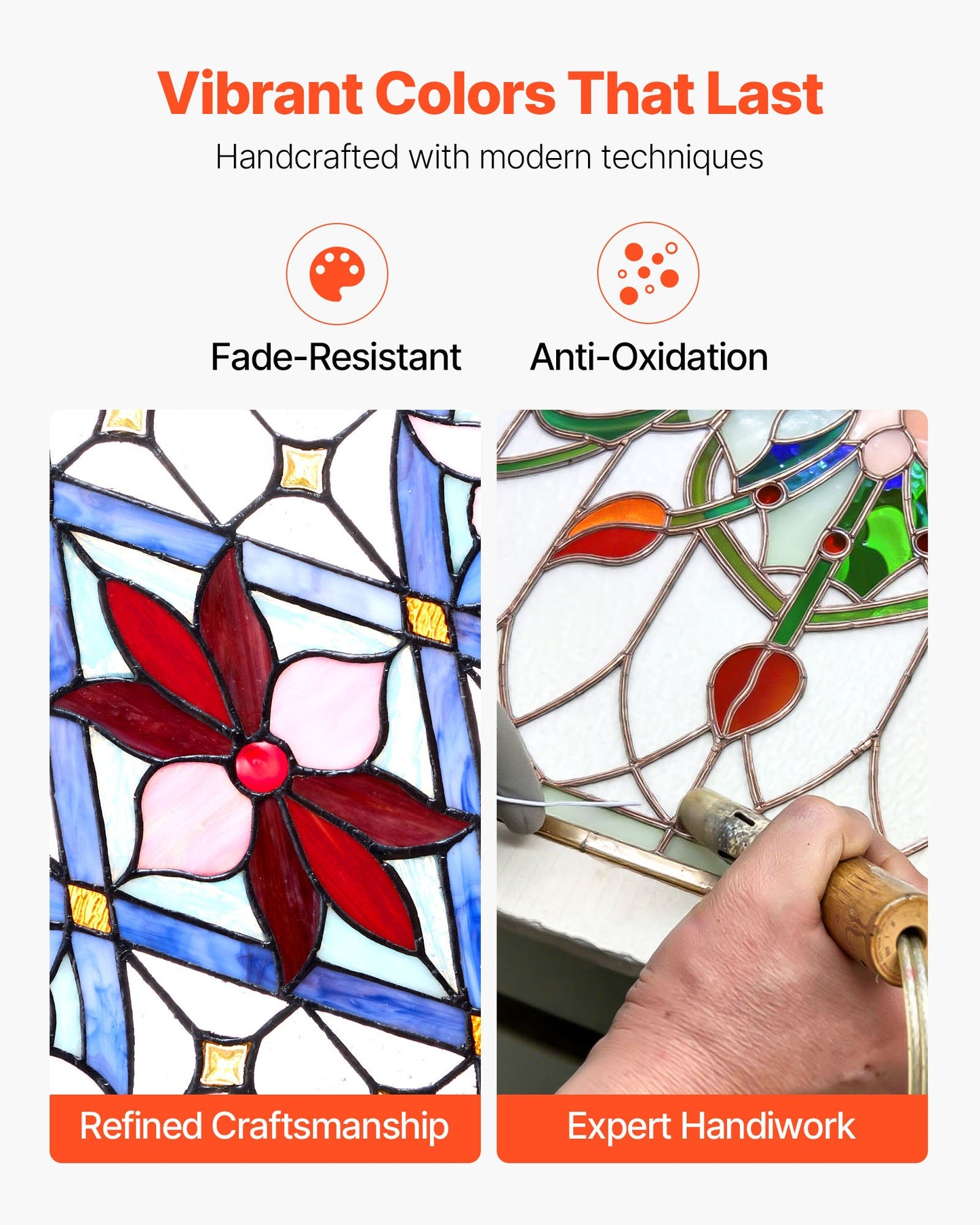 Stained Glass Window Panel 17x29 Inches Tiffany Style Hanging Transom Art Decor