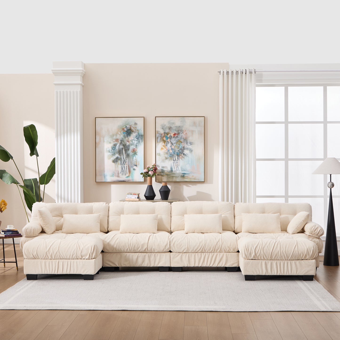 U Shaped Modular Sectional Sofa - Comfy Cloud Couch with 6 Pillows