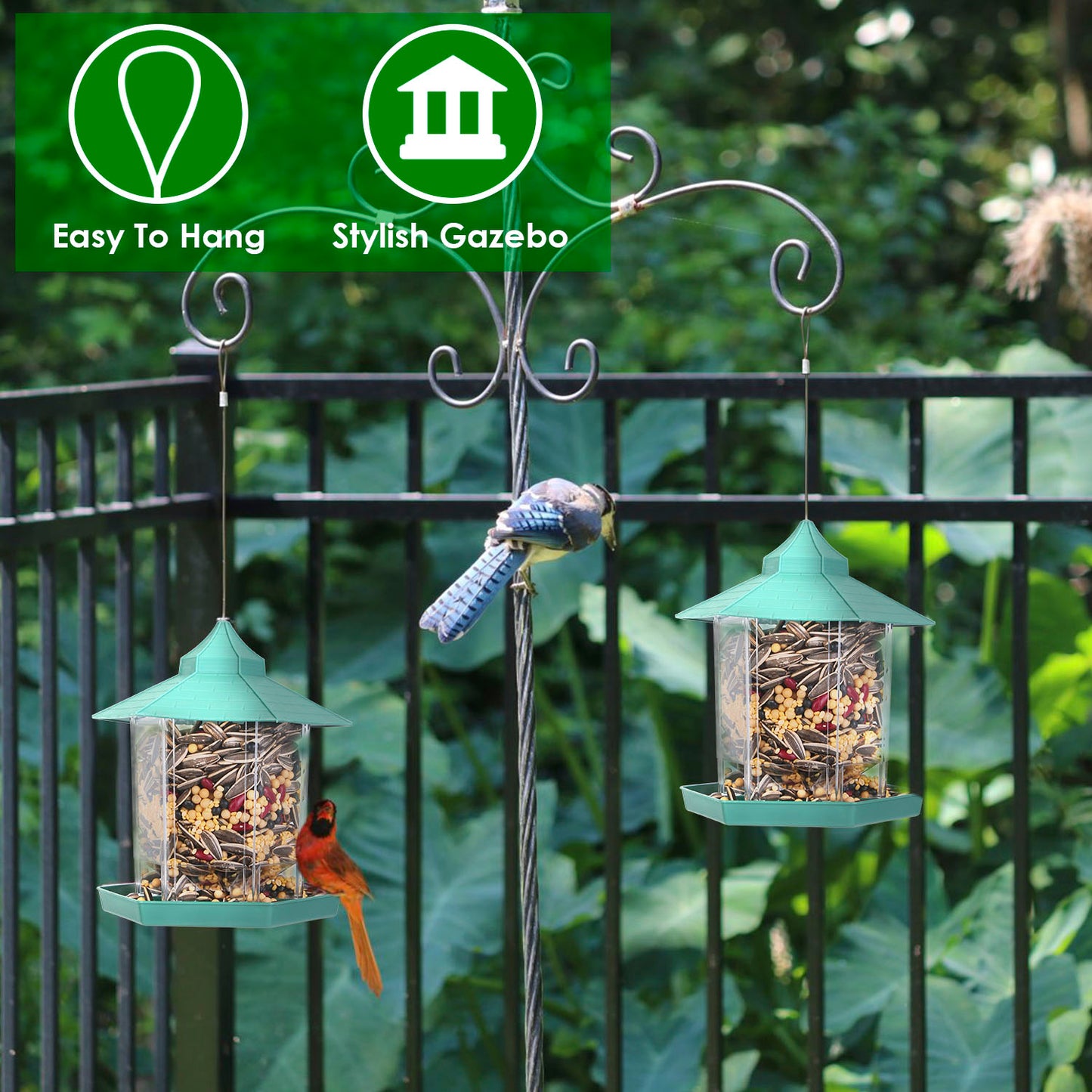 Hanging Bird Feeder with Large Capacity and 6 Feeding Ports for Garden Patio Park