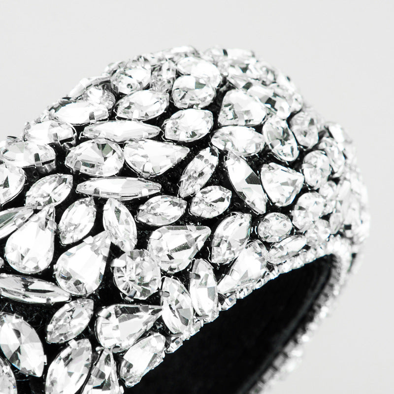 Wide Brim Rhinestone Hair Band - Silver Fabric Hair Accessories