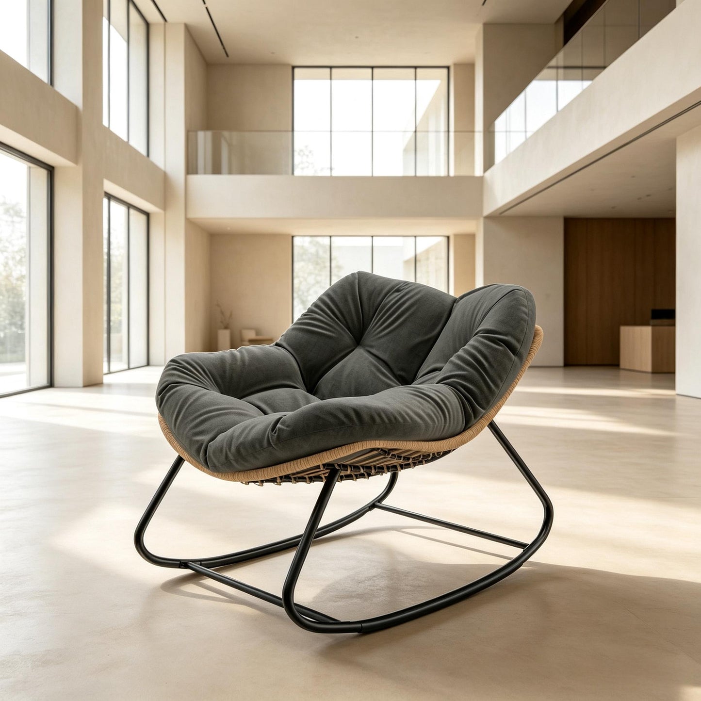 Oversized Rocking Egg Chair with Cushion - Dark Gray