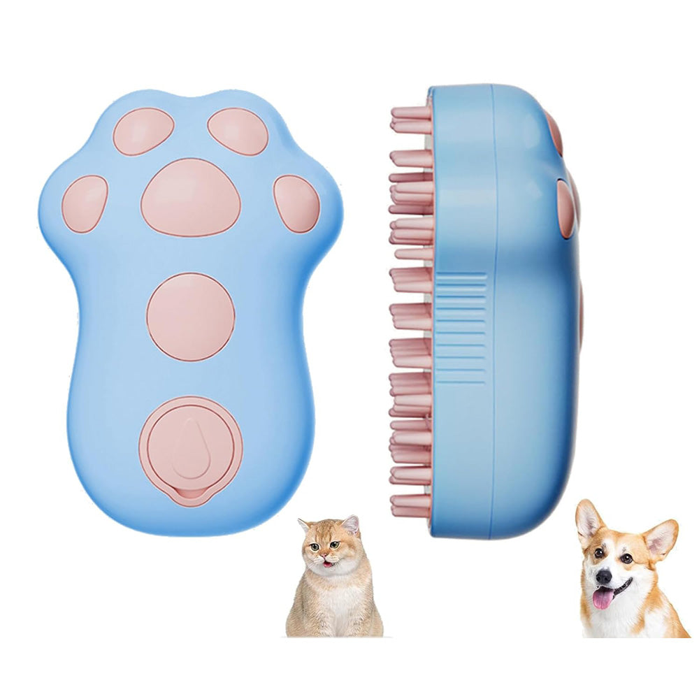 Rechargeable Pet Steam Grooming Brush with Paw Shape and Soft Silicone Teeth