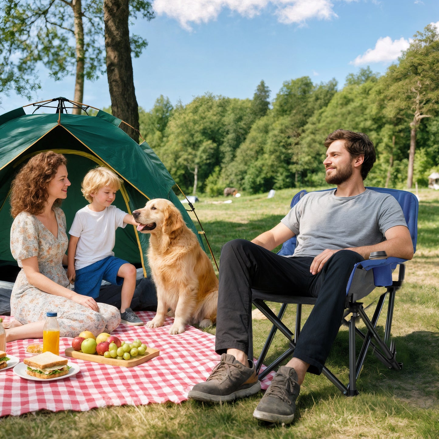 Portable Camping Chair with Cup Holders & Side Pockets - Blue/Gray