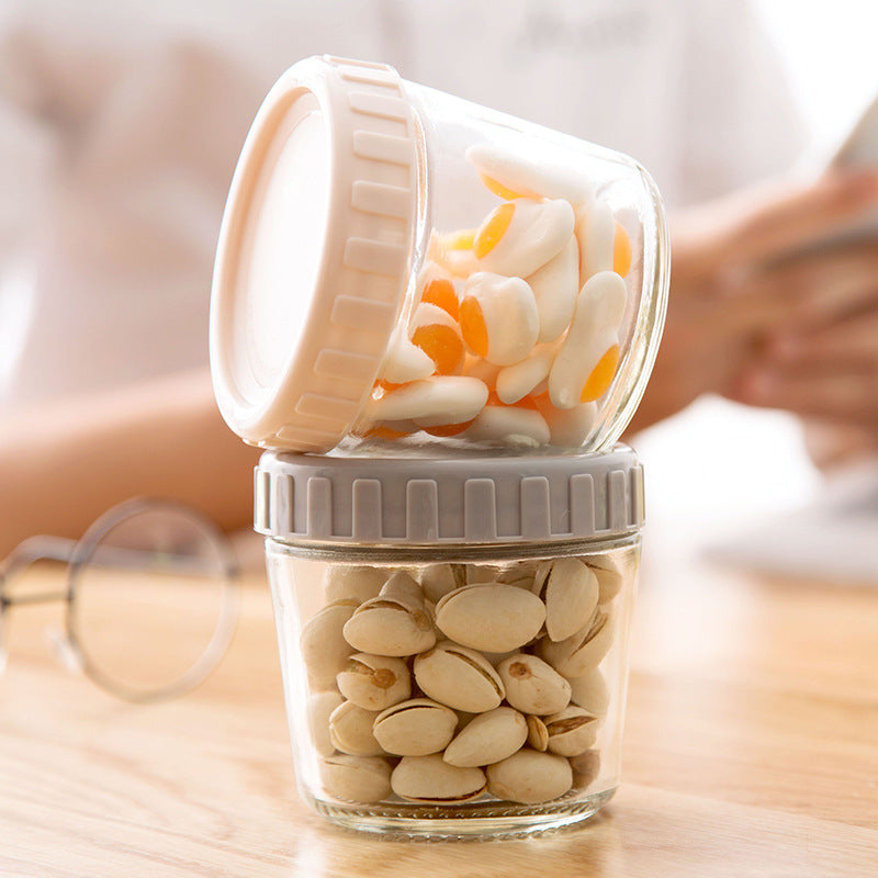 Multigrain Food Storage Jar with Lid - Glass Bottles for Side Dishes, 3-Pack