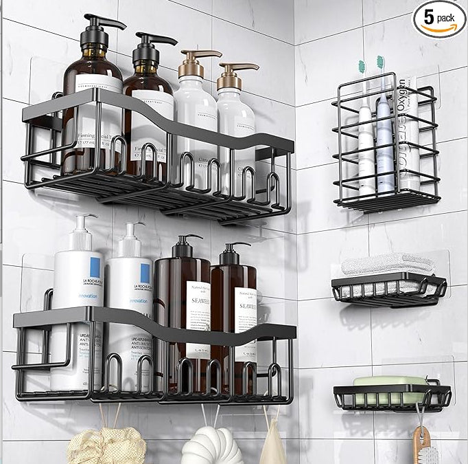 Wall-Mounted Bathroom Storage Rack 5-Tier Punch-Free Organizer
